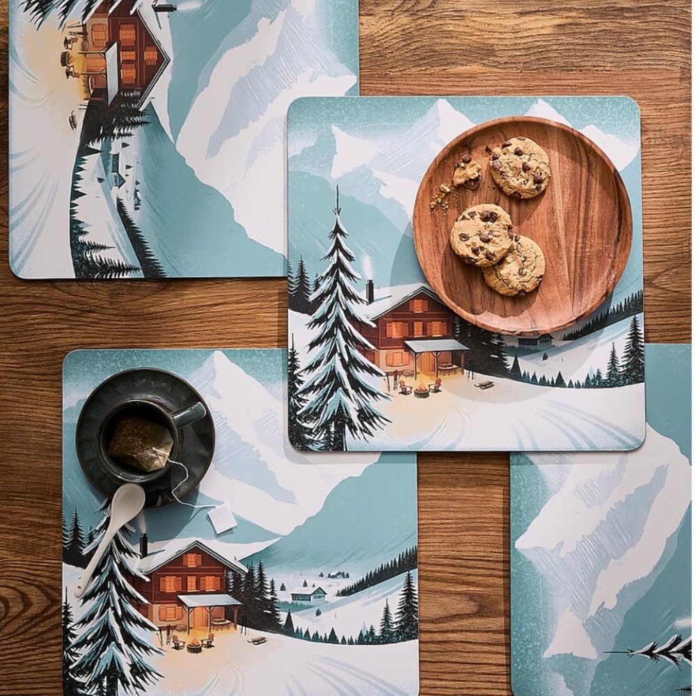 Mountain cabin laminated cork placemats set of 4 NWT